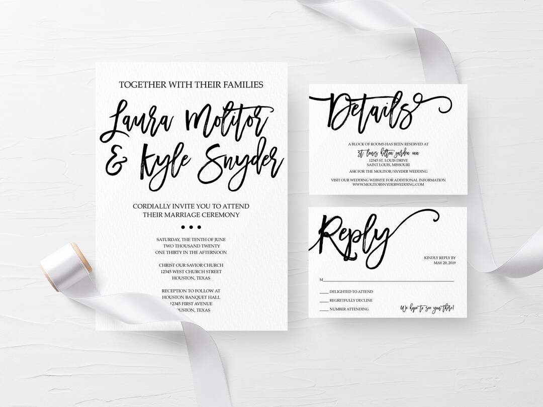 Black and White Printable Wedding Invitation, Simple Wedding Invitation ...