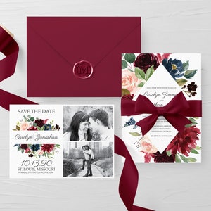Marsala Wedding Invitation, Printable Wedding Invitation Burgundy, Wedding Invitation Suite ...