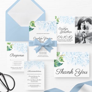 Printable Wedding Invitation, Floral Wedding Invitation, Hydrangea Wedding Invitation, Pastel Blue Wedding Invite, Hydrangea Invitation image 1