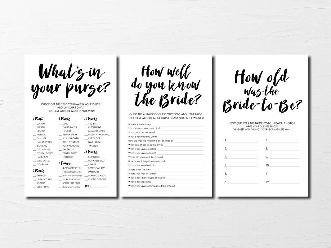 Bridal Shower Game Bundle Bridal Shower Game Kit Bridal Etsy