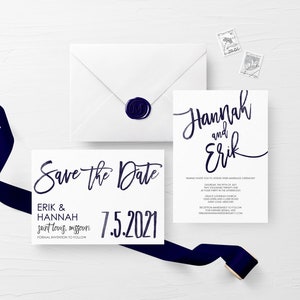 Rustic Wedding Invitation Kit, Navy Wedding Invitation Suite, Printable Wedding Invite Suite, Navy Wedding Invite, Navy Save the Date imagem 4