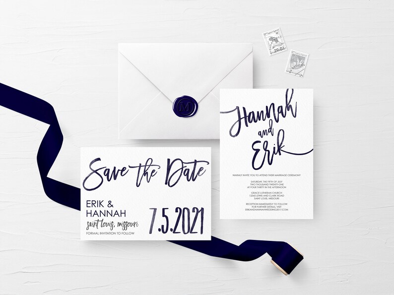 Rustic Wedding Invitation Kit, Navy Wedding Invitation Suite, Printable Wedding Invite Suite, Navy Wedding Invite, Navy Save the Date image 4