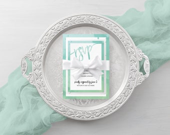 Beach Wedding Invitations, Mint Green Printable Wedding Invitation Set, Tropical Wedding Invitation Suite, Oceanside Wedding Invites