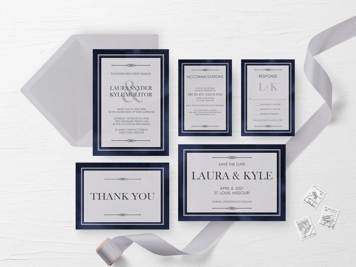 Navy Wedding Invite Printable Wedding Invite Suite Navy | Etsy