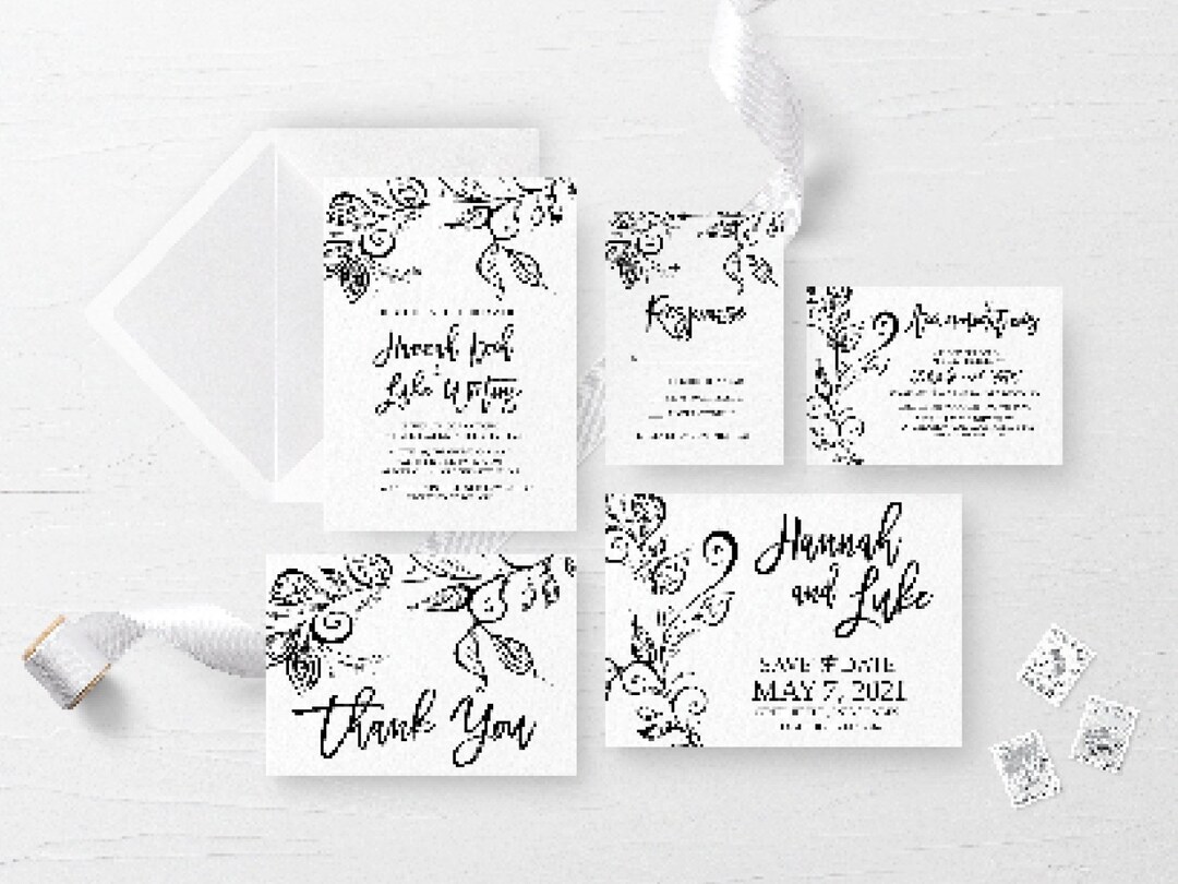 Black and White Printable Wedding Invitation, Wedding Invitation Set ...