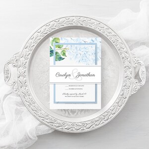 Printable Wedding Invitation, Floral Wedding Invitation, Hydrangea Wedding Invitation, Pastel Blue Wedding Invite, Hydrangea Invitation image 4