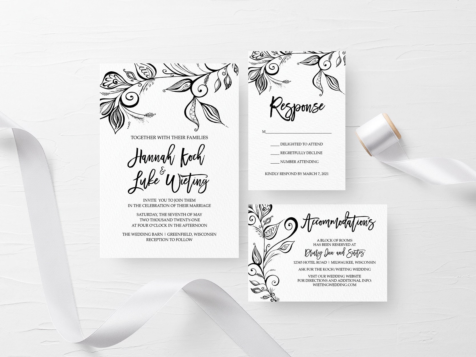 Black and White Printable Wedding Invitation Wedding | Etsy
