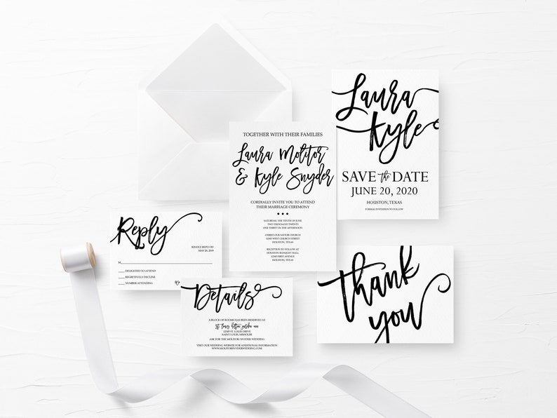 Black and White Printable Wedding Invitation Simple Wedding - Etsy