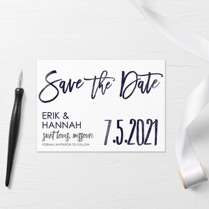 Printable Wedding Invitation Set, Simple Wedding Invitation, Navy Blue Watercolor Wedding Invitation image 6