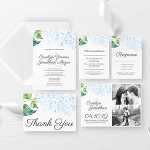 Printable Wedding Invitation, Floral Wedding Invitation, Hydrangea Wedding Invitation, Pastel Blue Wedding Invite, Hydrangea Invitation image 3