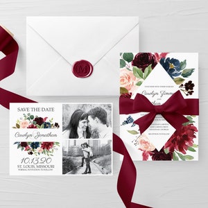 Bourgogne Marsala Save the Date, Wedding Save the Date Card, Printable Photo Save the Date, Bourgogne Marsala Wedding