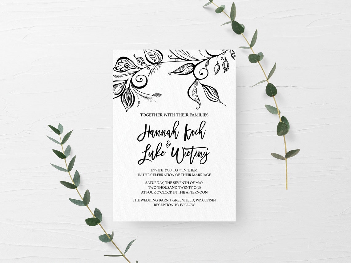 Black and White Printable Wedding Invitation Wedding - Etsy
