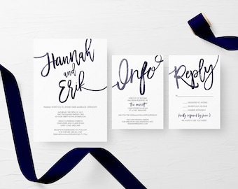 Kit d'invitation de mariage rustique, Navy Wedding Invitation Suite, Printable Wedding Invite Suite, Navy Wedding Invite, Navy Save the Date