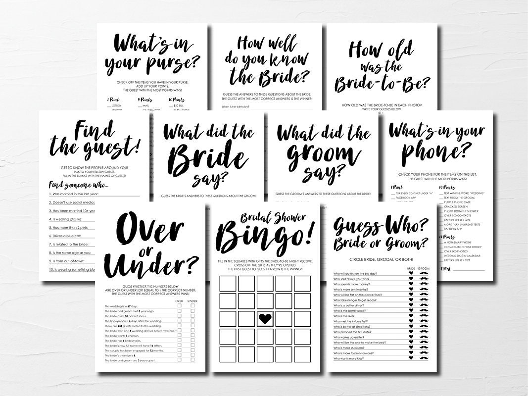 Bridal Shower Game Bundle Bridal Shower Game Kit Bridal Etsy
