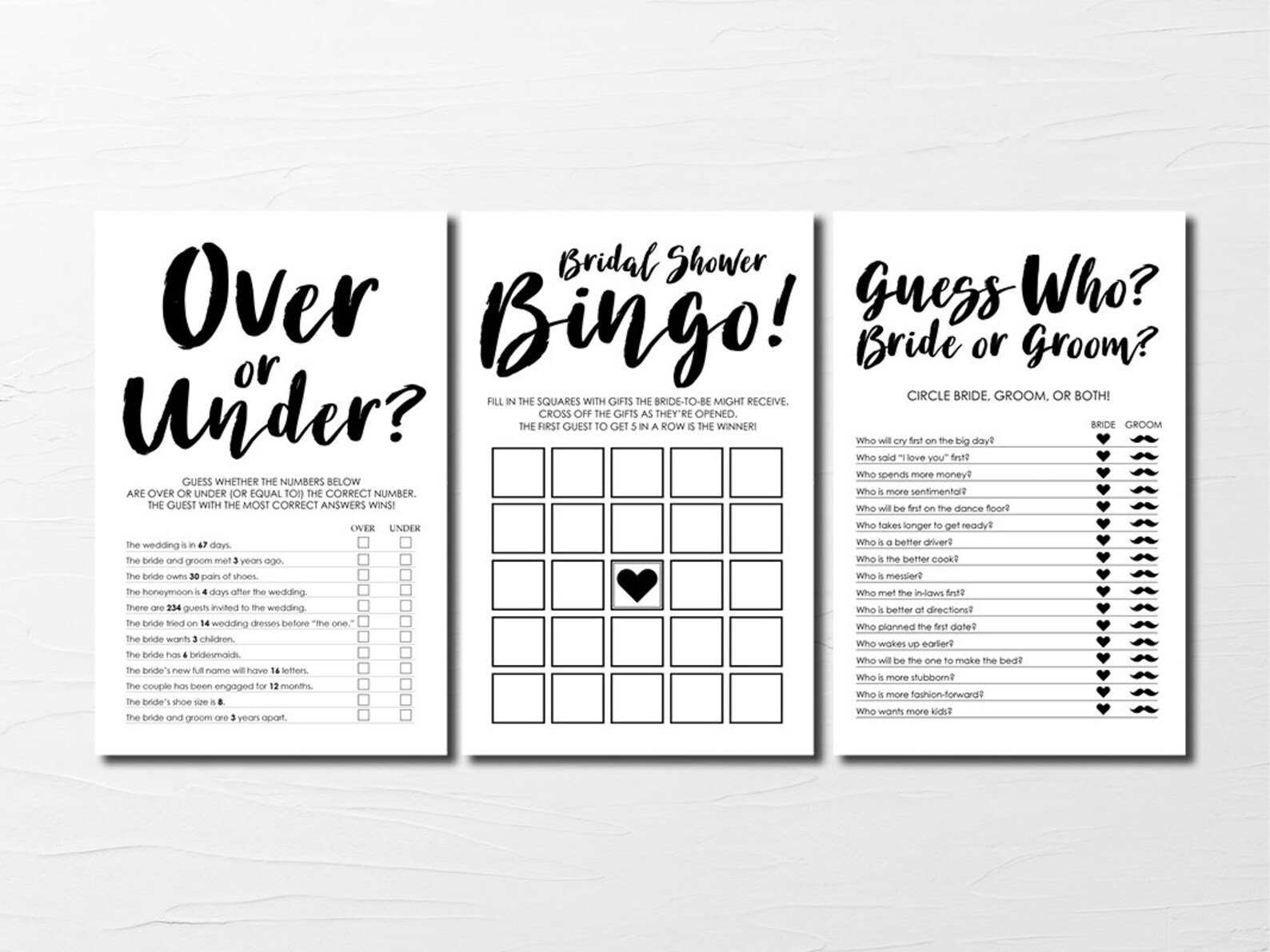 Bridal Shower Game Bundle Bridal Shower Game Kit Bridal Etsy