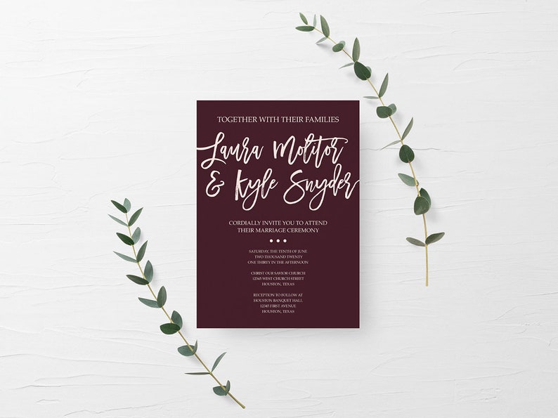 Burgundy Marsala Printable Wedding Invite Set Burgundy Marsala Wedding Invitation Suite Printable Invitation Custom Wedding Gillaspie Design