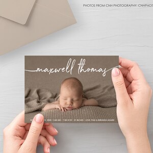 Tarjeta de anuncio de nacimiento del bebé imprimible, tarjeta de anuncio de nacimiento de la foto, anuncio moderno del recién nacido de la foto, anuncio del niño del bebé personalizado