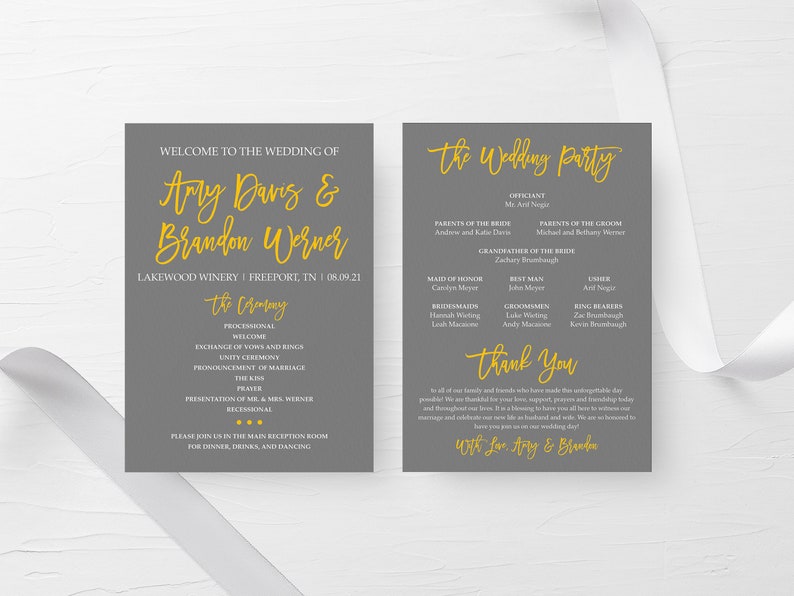 Blush and Gray Printable Wedding Program, Wedding Order of Service, Wedding Programs, Pink and Gray Wedding Ceremony Program image 5