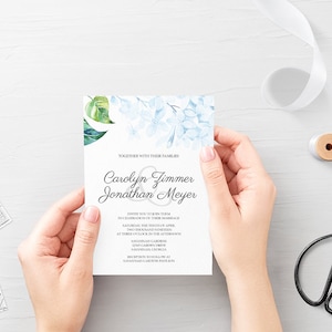 Printable Wedding Invitation, Floral Wedding Invitation, Hydrangea Wedding Invitation, Pastel Blue Wedding Invite, Hydrangea Invitation image 6
