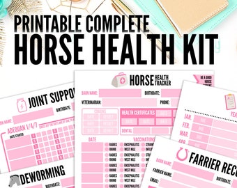 Printable Horse Health Kit | Printable Vet Bill Tracker | Farrier Shoeing Printable | Horse Management PDF | Equine Husbandry PDF | Pink PDF