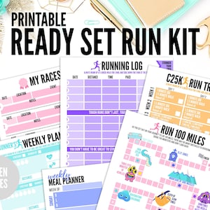Ready Set Run Kit | Printable Running Planner | Printable Running Workout Tracker | 100 Mile Log | Meal Planner | Running Tracker