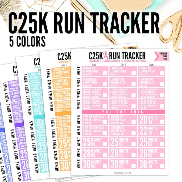 C25K Running Tracker | Printable Fitness Planner | Printable Running Workout Tracker | Fitness Digital Download | Habits Tracker | A4 Letter