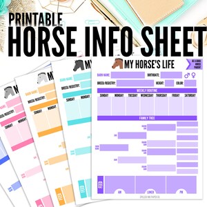 Fiche d'information imprimable sur le cheval | Panneau de décrochage imprimable | Gestion des chevaux imprimable | Propriété de chevaux PDF | Élevage équin PDF | PDF rose