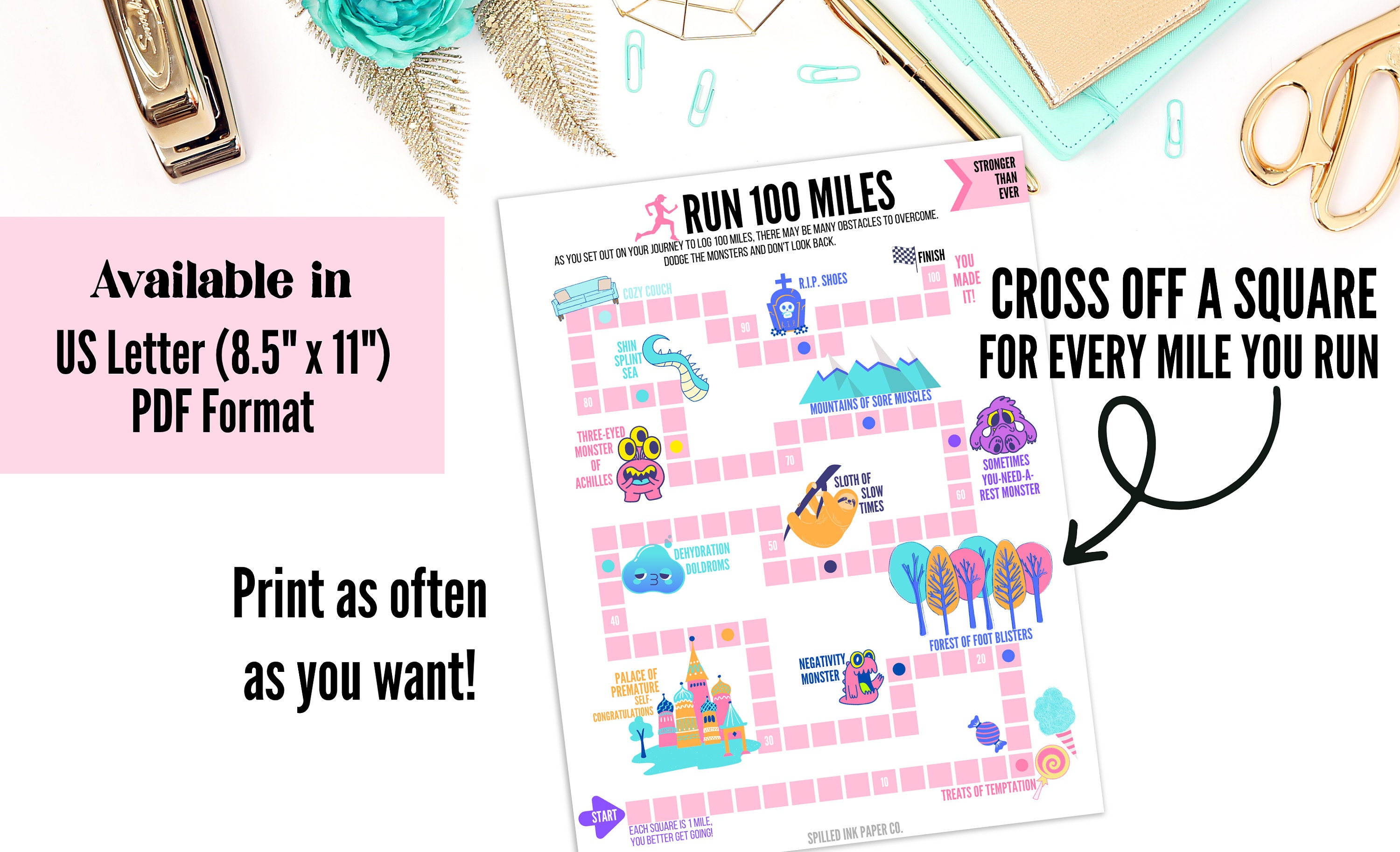 Printable 100 Mile Running Tracker | Printable Run Log | Fitness ...