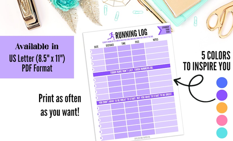 Printable Running Log | Fitness Tracker, 5K 10K Marathon (digital ...