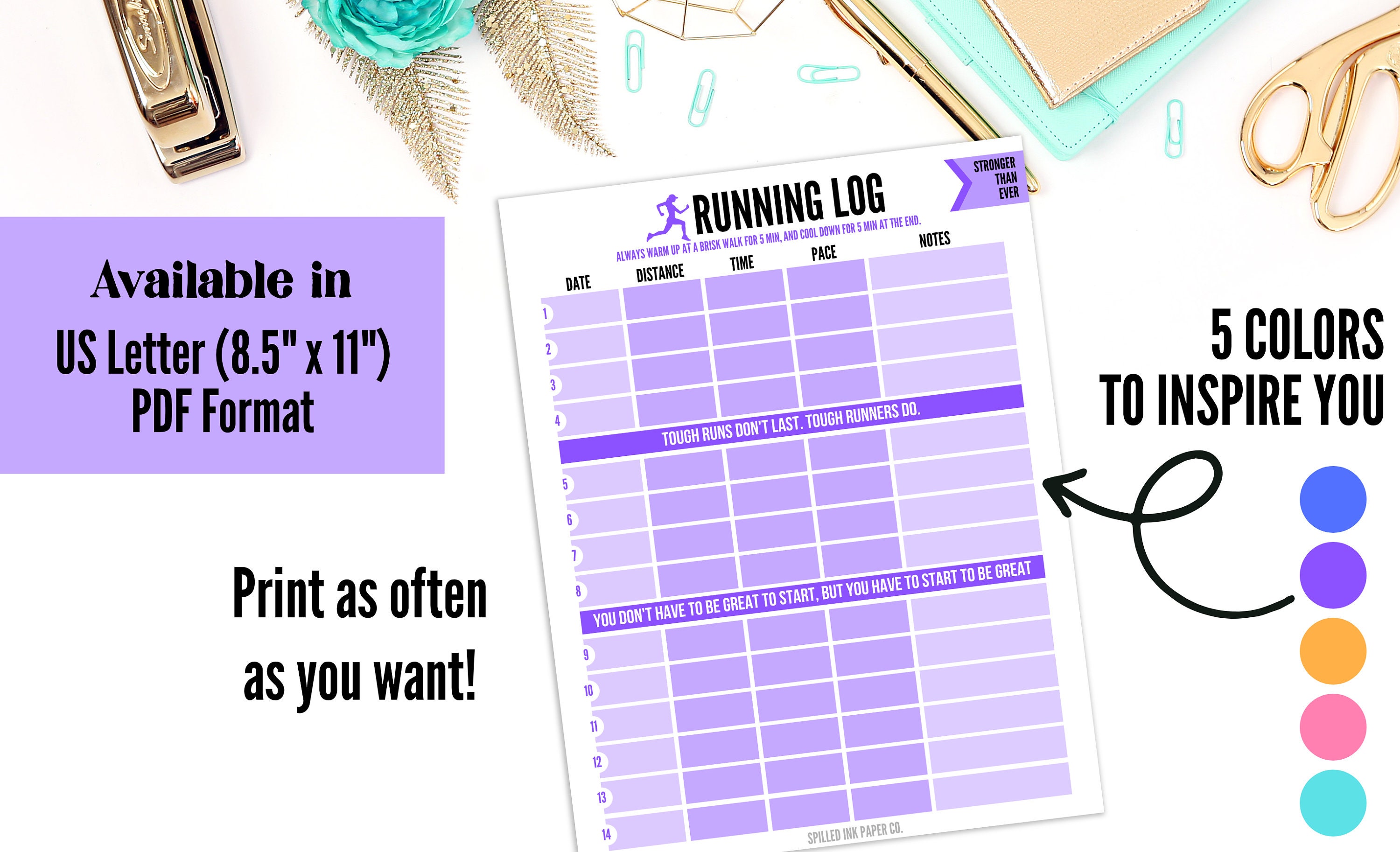 Printable Running Tracker | Printable Run Log | Fitness Digital ...