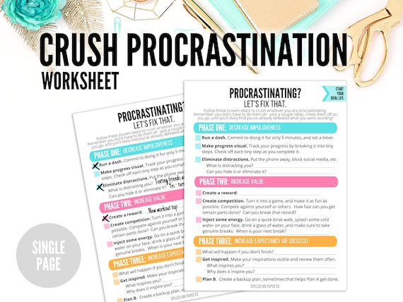 Crush Procrastination Worksheet Printable Procrastination - Etsy