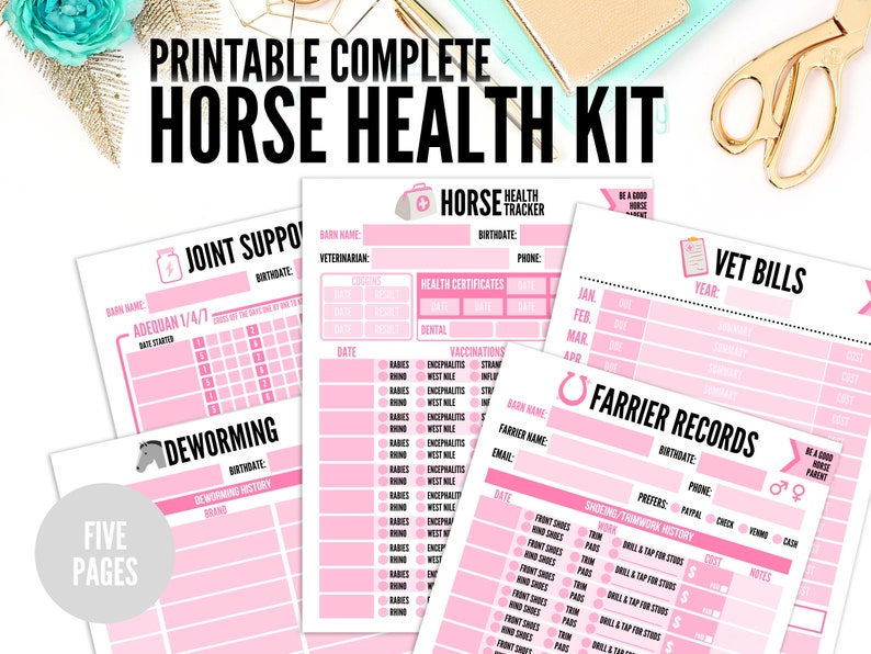 Printable Horse Health Kit Printable Vet Bill Tracker Farrier Shoeing