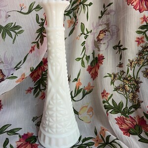 Vintage Milk Glass Anchor Hocking Stars and Bars Flower Bud Vase (~9&quot; Tall)