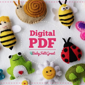 Baby mobile pattern, Felt Garden animals pattern, felt sewing pattern, stuffed toys patterns, felt animals patterns, Felt animals