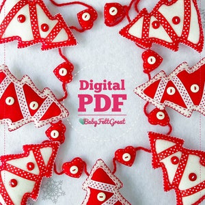 Felt Christmas tree pattern, felt Christmas ornaments pattern, Red Christmas tree Pattern, felt ornaments patterns, DIY felt Christmas Tree