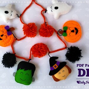 Halloween felt ornaments pattern, felt ornaments pattern, Witch, Ghost, Pumpkin, Frankenstein, Halloween pattern, DIY, felt Halloween