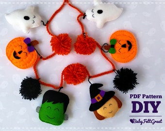 Halloween felt ornaments pattern, felt ornaments pattern, Witch, Ghost, Pumpkin, Frankenstein, Halloween pattern, DIY, felt Halloween