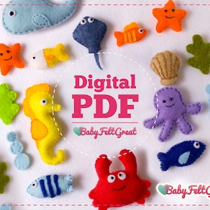 Baby mobile pattern, DIY Felt Ocean animals pattern, PDF pattern, felt animals pattern, Whale, Seahorse, Starfish, Crab, Fishes, Shell