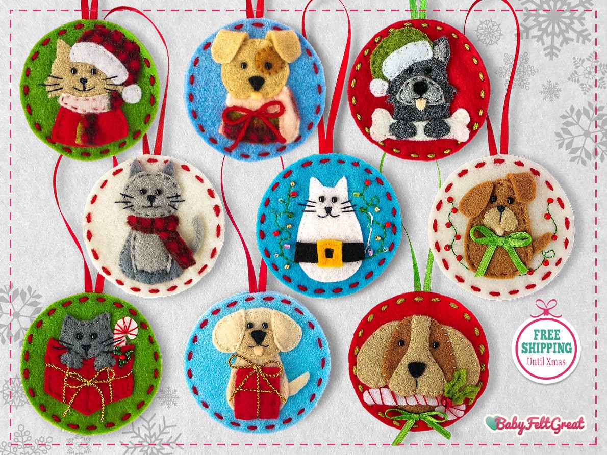 Personalized handmade Dog or Cat Mom Gift Custom Pet Dog Cat Plush Christmas Ornament felt