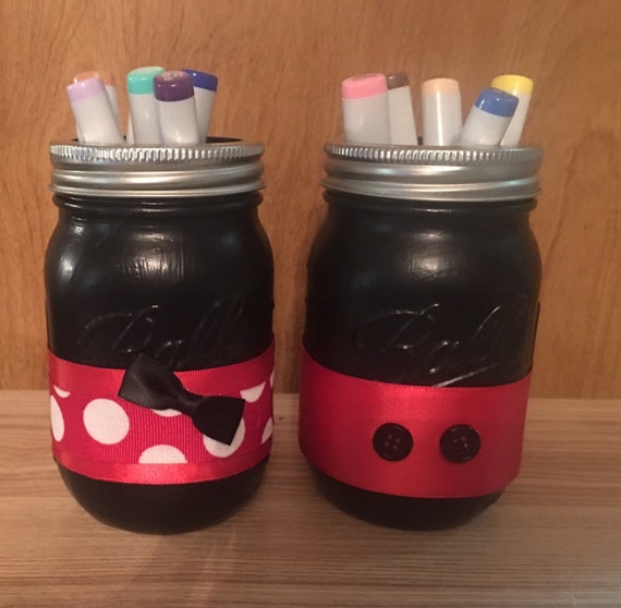 Mickey And Minnie Mason Office Pencil Jars Disney Office Etsy