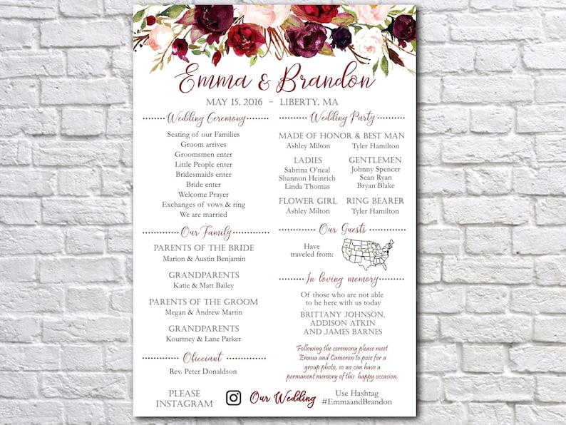 Fun Infographic Wedding Program Template Printable Modern Program 