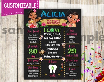 Druckbares Baby-Moana-Geburtstagstafel-Schild, Poster, B-Day-Banner, Geburtstags-Plakattafel, Baby-Moana-Tafel