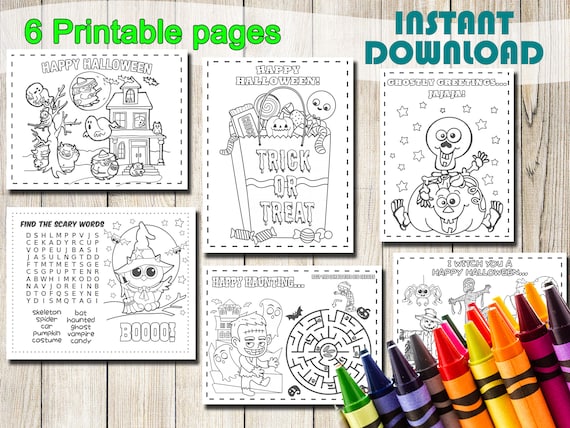 Halloween Coloring Pages INSTANT DOWNLOAD gift favors party