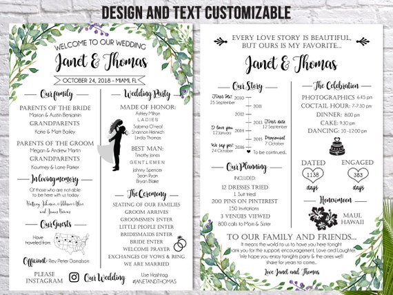 Fun Infographic Wedding Program Template Printable Modern Etsy