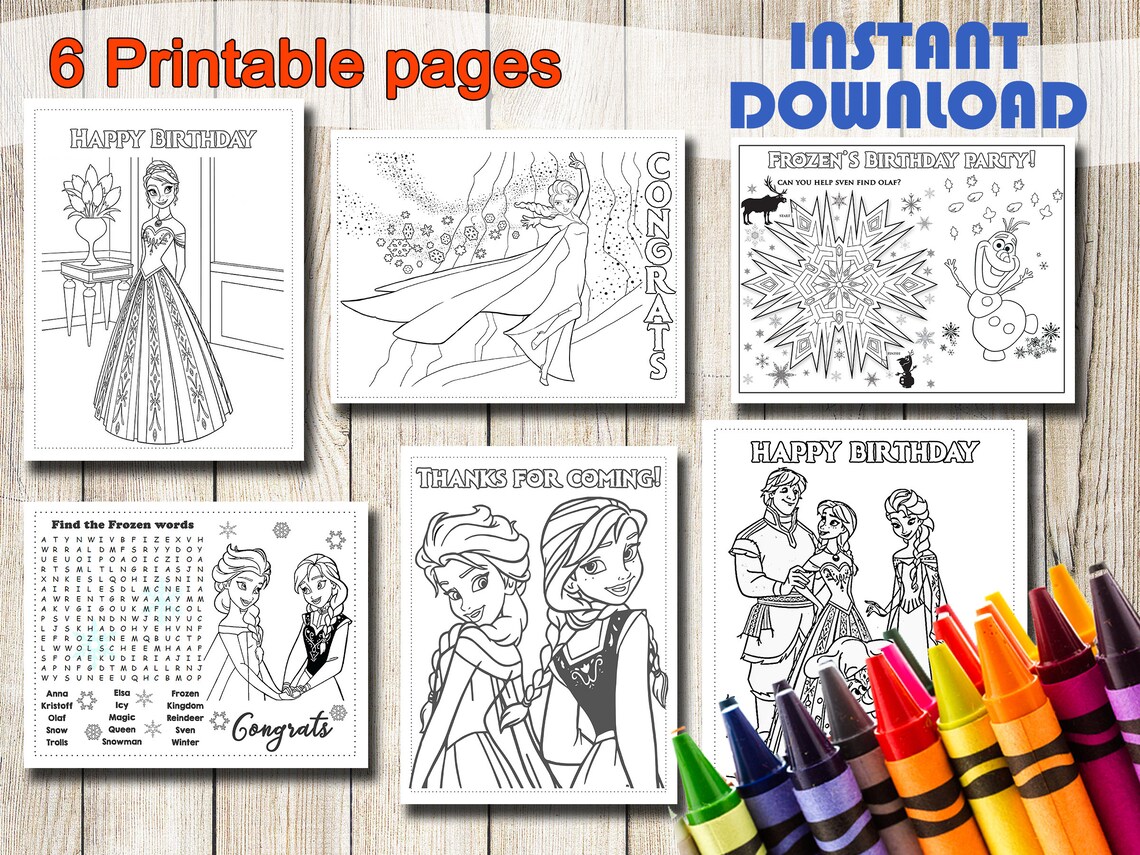 Frozen Coloring Pages INSTANT DOWNLOAD Frozen Party Favors | Etsy