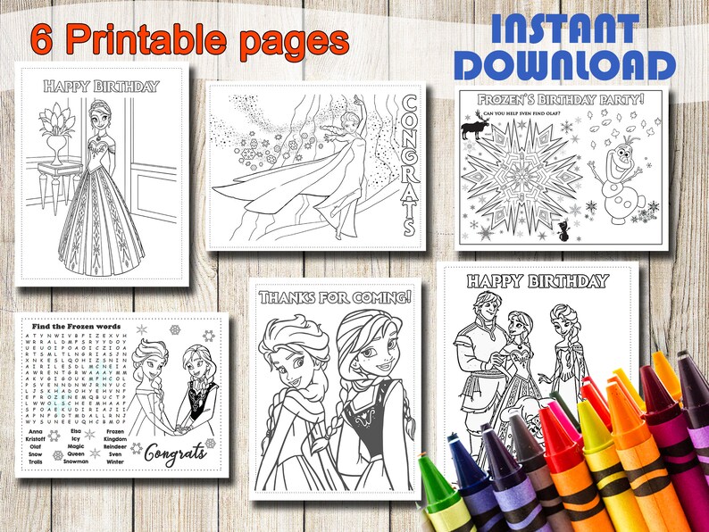 Frozen Coloring Pages INSTANT DOWNLOAD Frozen Party Favors | Etsy