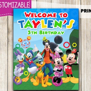 Custom Mickey Mouse Clubhouse Birthday Welcome Sign Mickey Mouse Birthday Welcome Poster Mickey Mouse Party Printable Welcome Poster