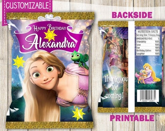 Disney Princess Rapunzel Personalized Chip Bags, Disney Princess Party favor, Rapunzel Princess Candy Bag, Favor bags, Tangled Party bag