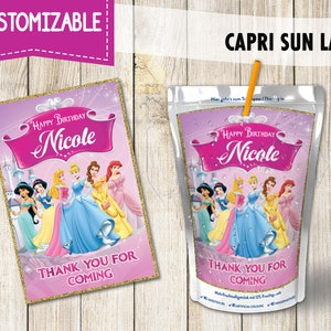 Disney Princess Personalized Capri Sun Label, Disney Princess Party favor, Disney Princess Candy Bag, Disney Princess Juice label