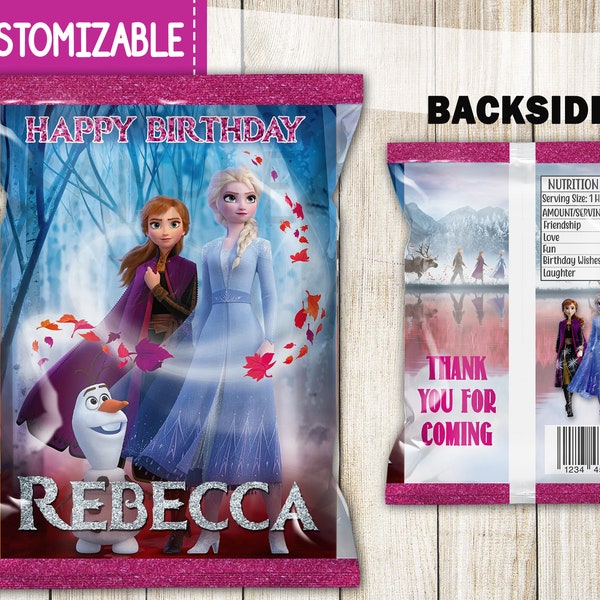 Frozen 2 Elsa Favor Bag, Frozen 2 Birthday, Elsa, Frozen Chip Bag, Candy Bag, Party Bag, Frozen 2 Party Chip Bags, Printable